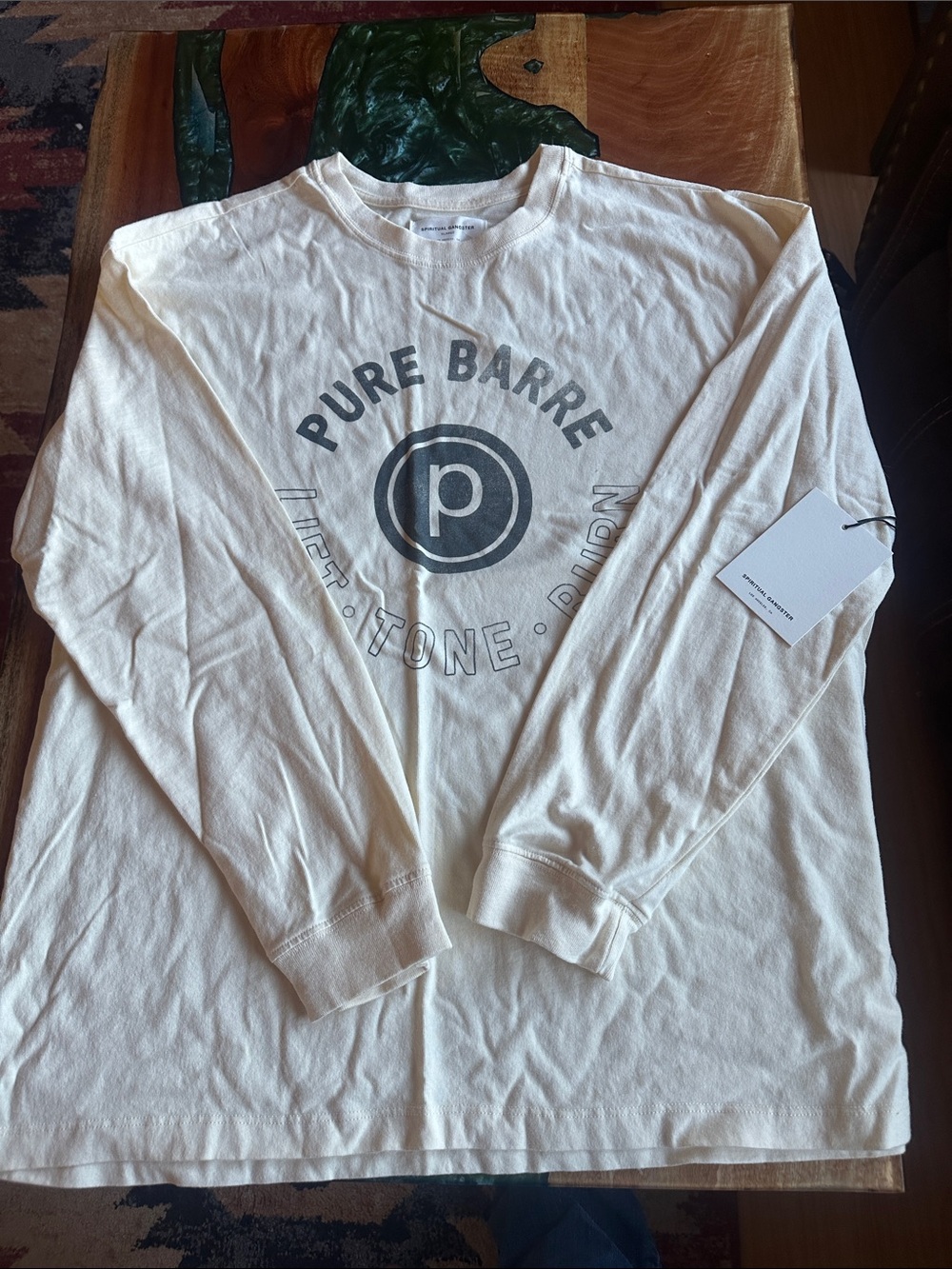 Spiritual Gangster Cream Long-Sleeve Crewneck with Gray Logo